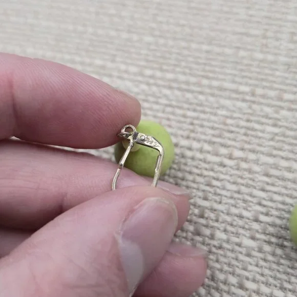 Sterling Silver Green Stone Sphere Dangle Earrings A6778 - Picture 3 of 5